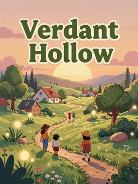 Sprout Postal game cover - charming magical countryside with glowing plants at sunset